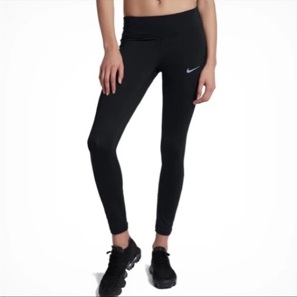 Nike Dri-Fit Power Tight Fit Black Reflective‎ Silver Running Leggings Size S